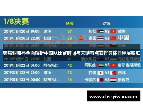 聚焦亚洲杯全面解析中国队比赛时间与关键看点安排具体日程展望汇
